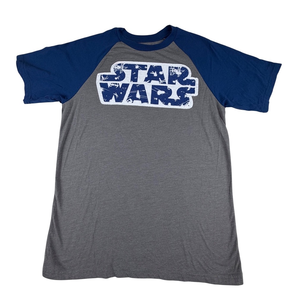 Kids Star Wars Raglan T-Shirt Gray/Blue Graphic Tee Size 2X (18)